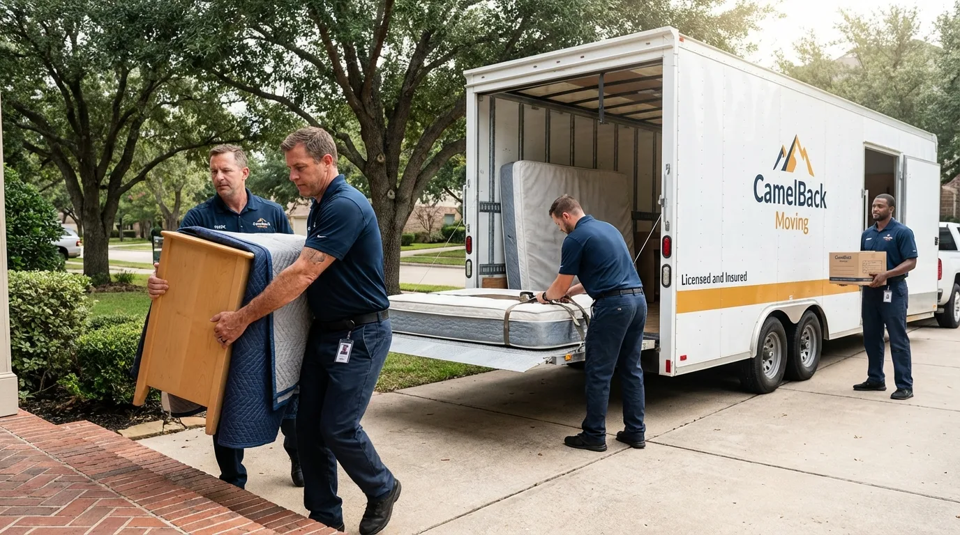 Crew loading residential truck for cross-state move from New Madrid, MO